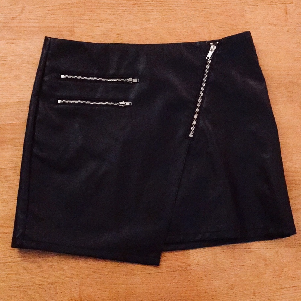 Asymmetrical Faux Leather Mini Skirt
